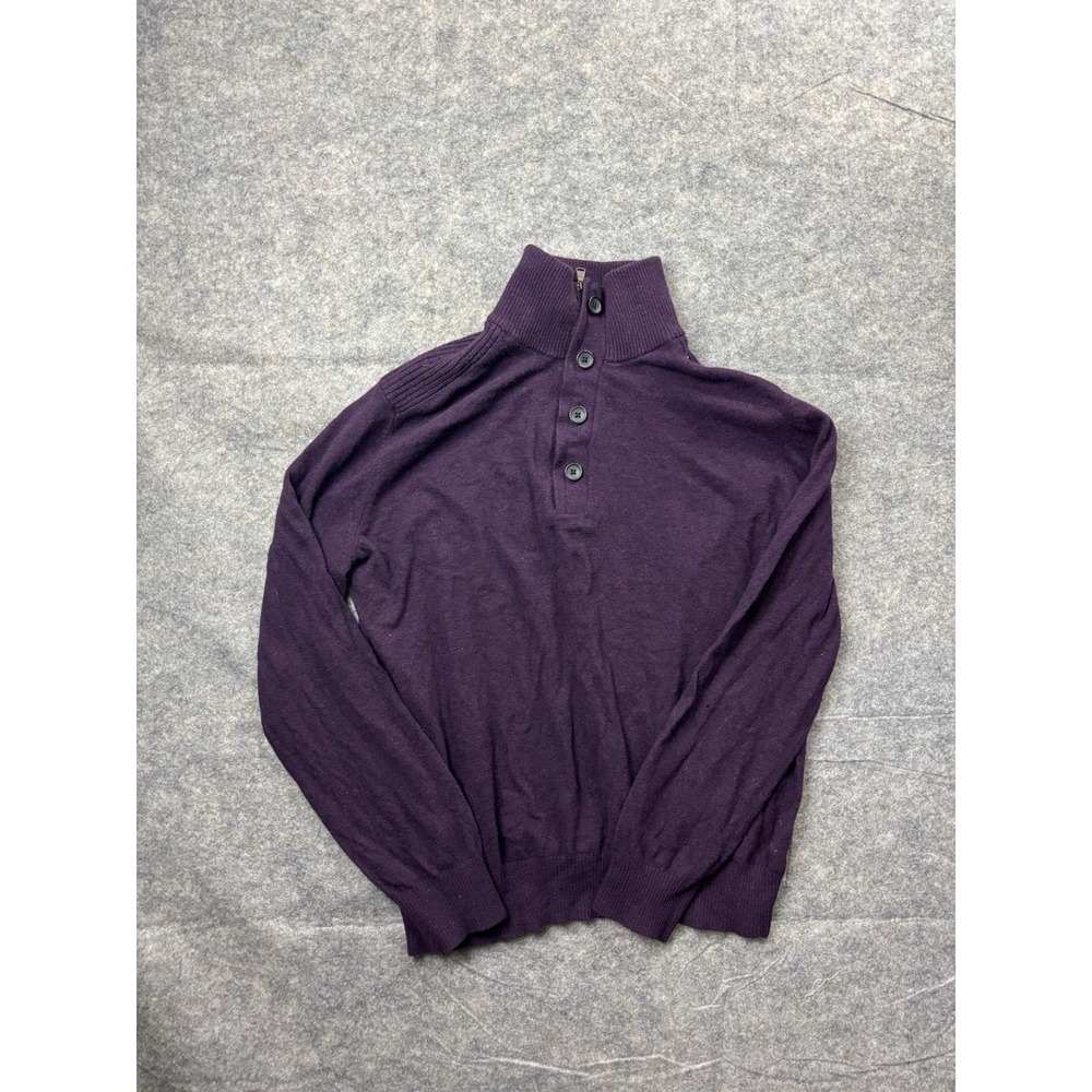 Banana Republic Sweater 1/4 Zip Adult Sz XL Purple Italian Yarn Long Sleeve SEE